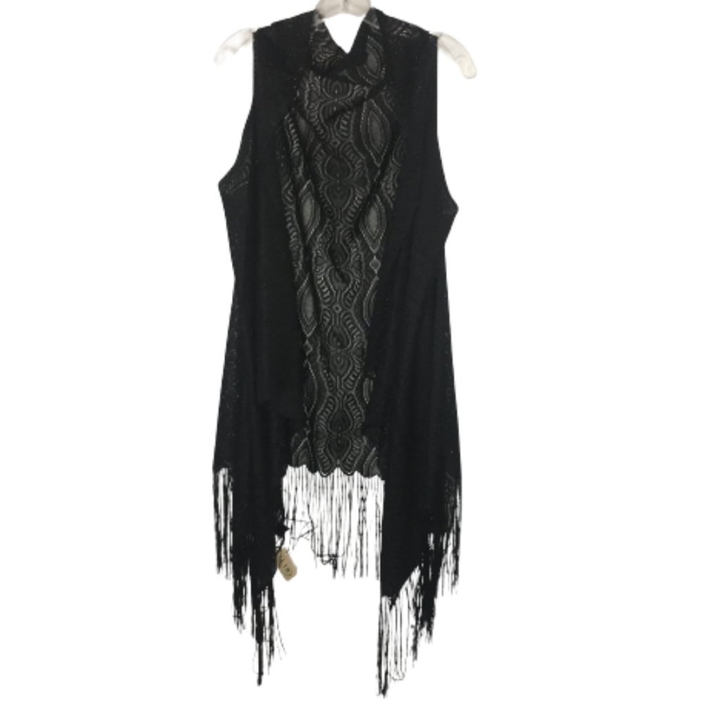 New Black Laced Vest with Fringes